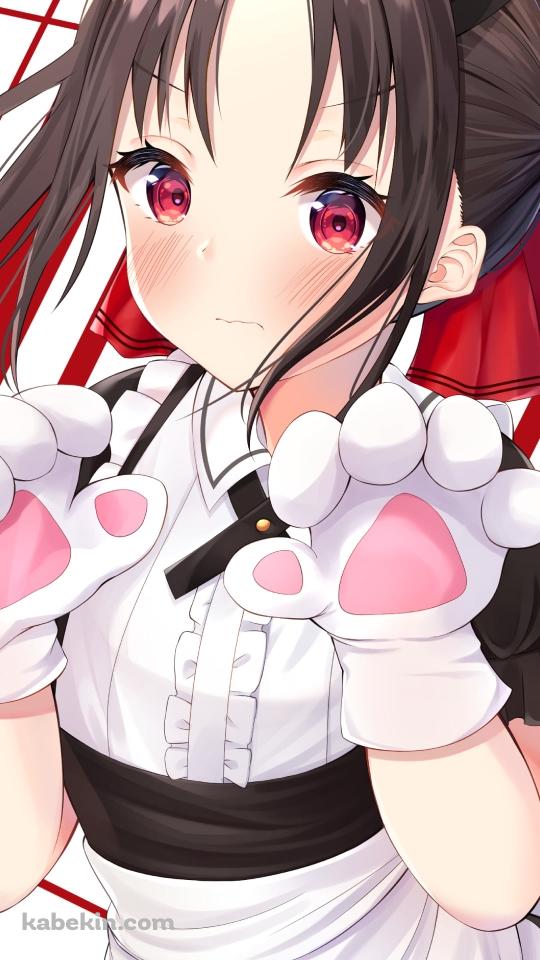 猫の手袋をはめたメイド姿の可愛い四宮かぐや（しのみや かぐや） / 副会長 / かぐや様は告らせたい～天才たちの恋愛頭脳戦～のAndroidの壁紙(540px x 960px) スマホ用