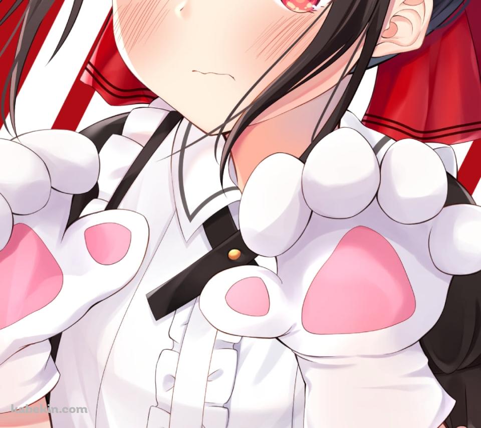 猫の手袋をはめたメイド姿の可愛い四宮かぐや（しのみや かぐや） / 副会長 / かぐや様は告らせたい～天才たちの恋愛頭脳戦～のAndroidの壁紙(960px x 854px) スマホ用