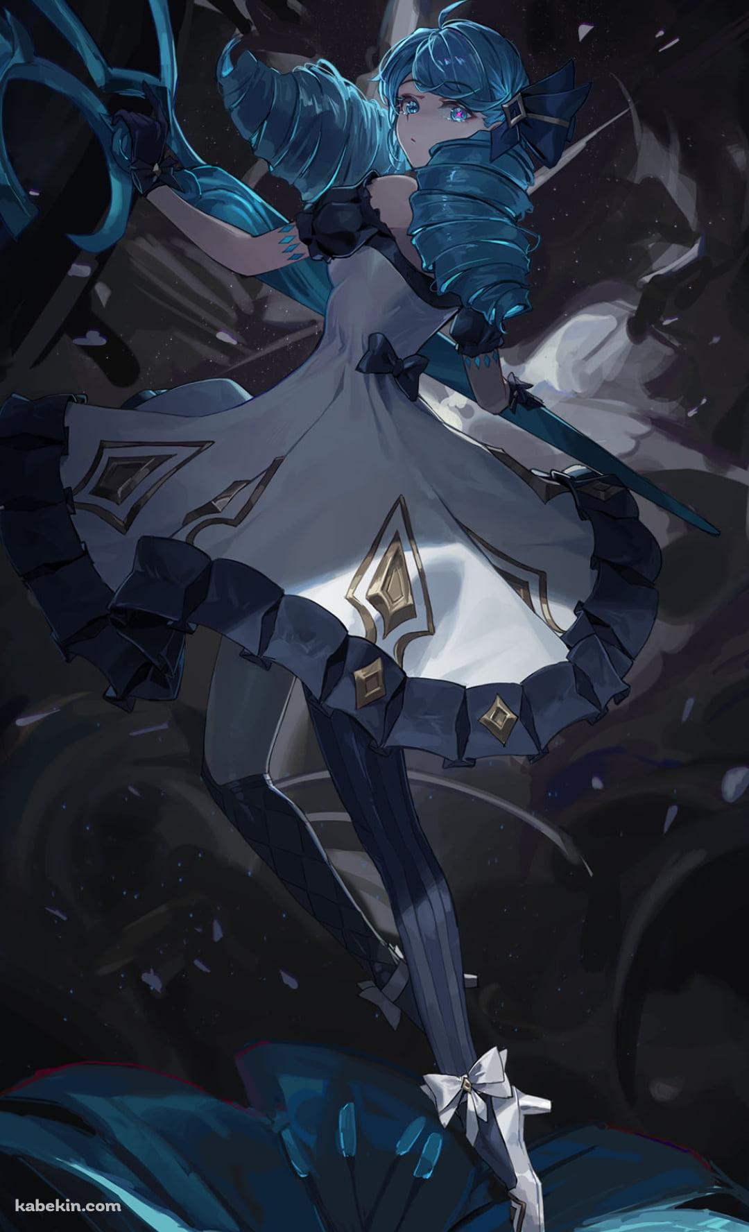 青い花と大きな青いハサミを持つグウェン / リーグ・オブ・レジェンドのAndroidの壁紙(1080px x 1776px) スマホ用