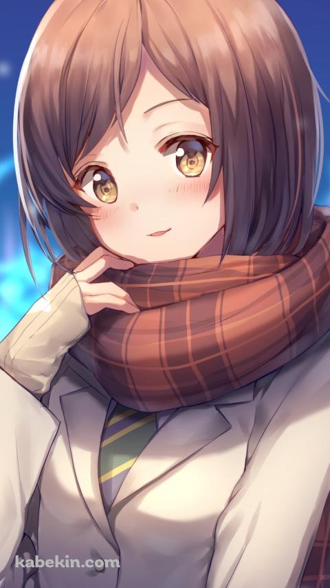 雪が降る中、茶色いマフラーを巻いた可愛い羽沢つぐみ / バンドリ！のAndroidの壁紙(480px x 854px) スマホ用