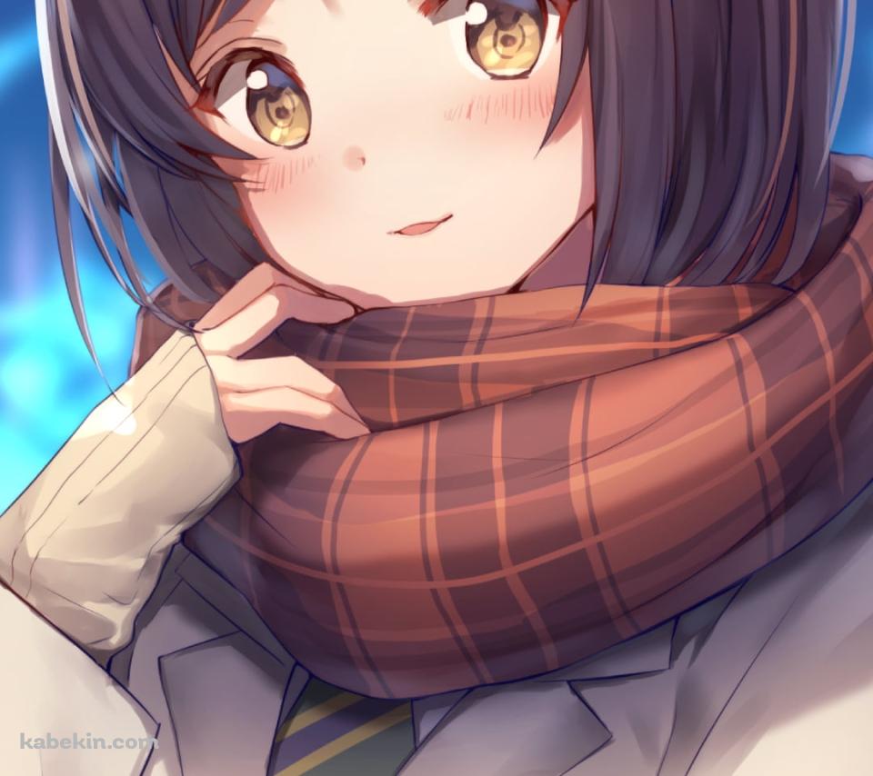 雪が降る中、茶色いマフラーを巻いた可愛い羽沢つぐみ / バンドリ！のAndroidの壁紙(960px x 854px) スマホ用