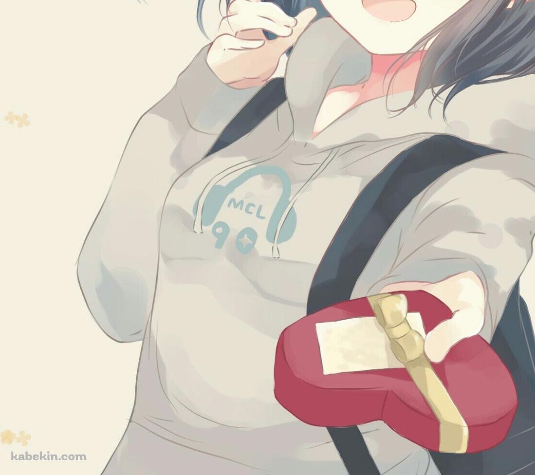 赤いハートのプレゼントを差し出す可愛い奥沢美咲 / バンドリ！のAndroidの壁紙(1080px x 960px) スマホ用