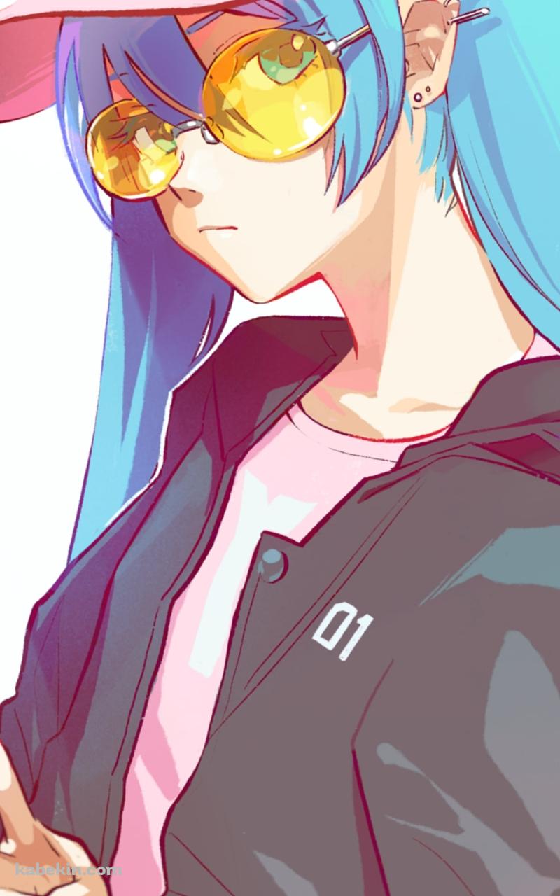 カジュアルファッション 黄色い眼鏡をかけたポップな衣装の初音ミク / ボカロ / ボーカロイドのAndroidの壁紙(800px x 1280px) スマホ用