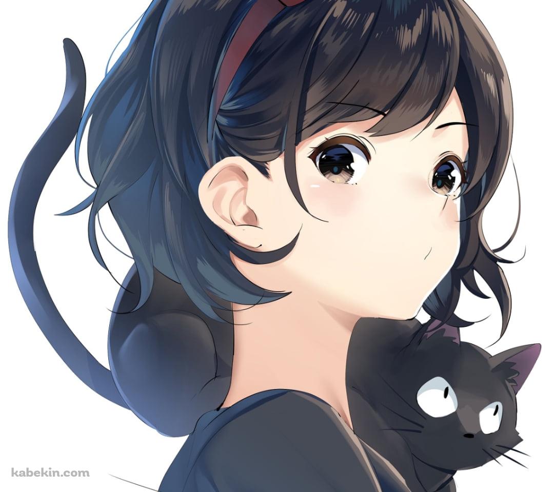 めちゃくちゃ可愛いキキと肩に乗ったジジ / 赤いリボン / 魔女の宅急便 / ジブリのAndroidの壁紙(1080px x 960px) スマホ用