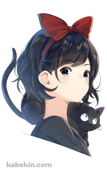 めちゃくちゃ可愛いキキと肩に乗ったジジ / 赤いリボン / 魔女の宅急便 / ジブリのAndroidの壁紙(360px x 592px) スマホ用