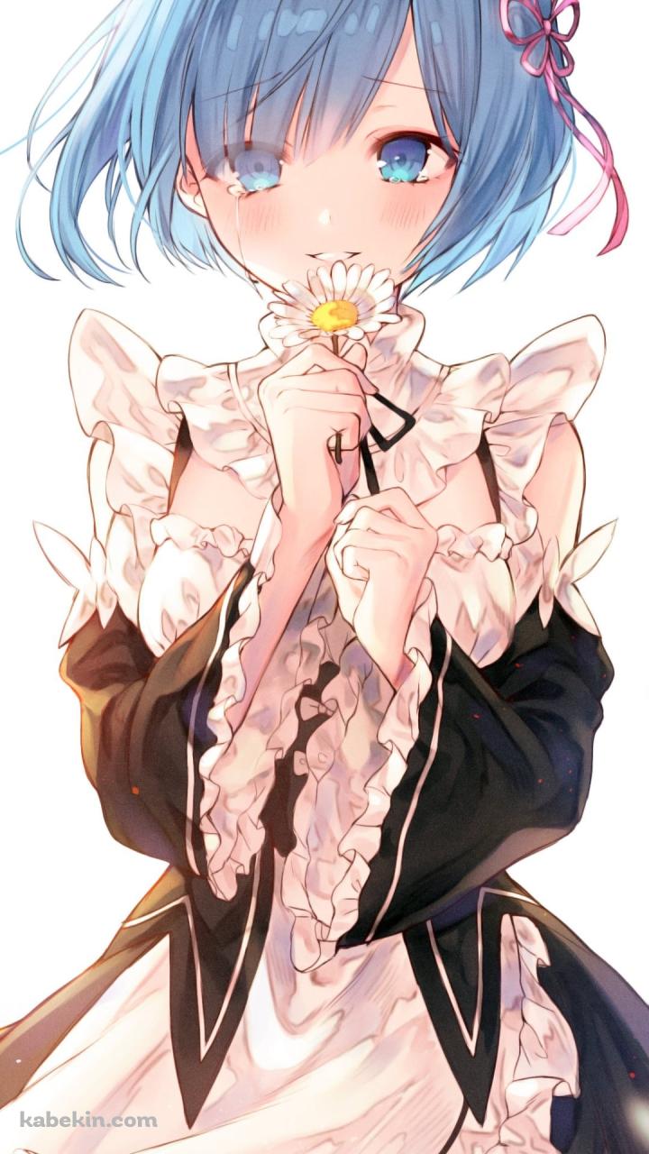 白いマーガレットの花を持つレム / Re:ゼロから始める異世界生活のAndroidの壁紙(720px x 1280px) スマホ用