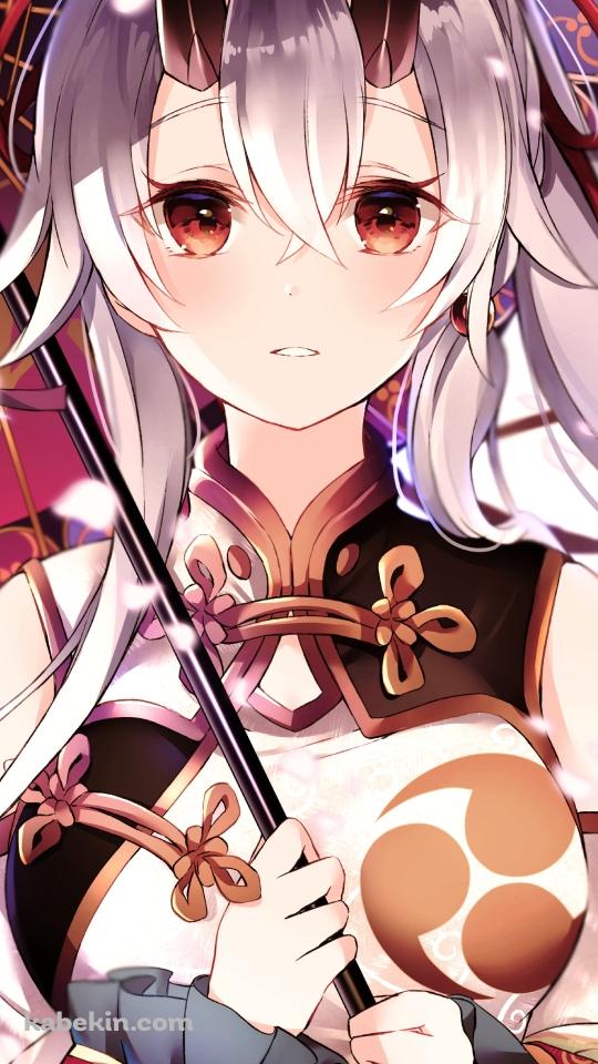 赤い和傘をさす巴御前 / Fate/grand orderのAndroidの壁紙(540px x 960px) スマホ用