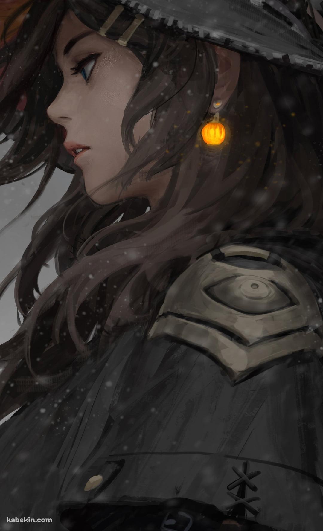 オレンジのイヤリングをつけた魔女の横顔のAndroidの壁紙(1080px x 1776px) スマホ用