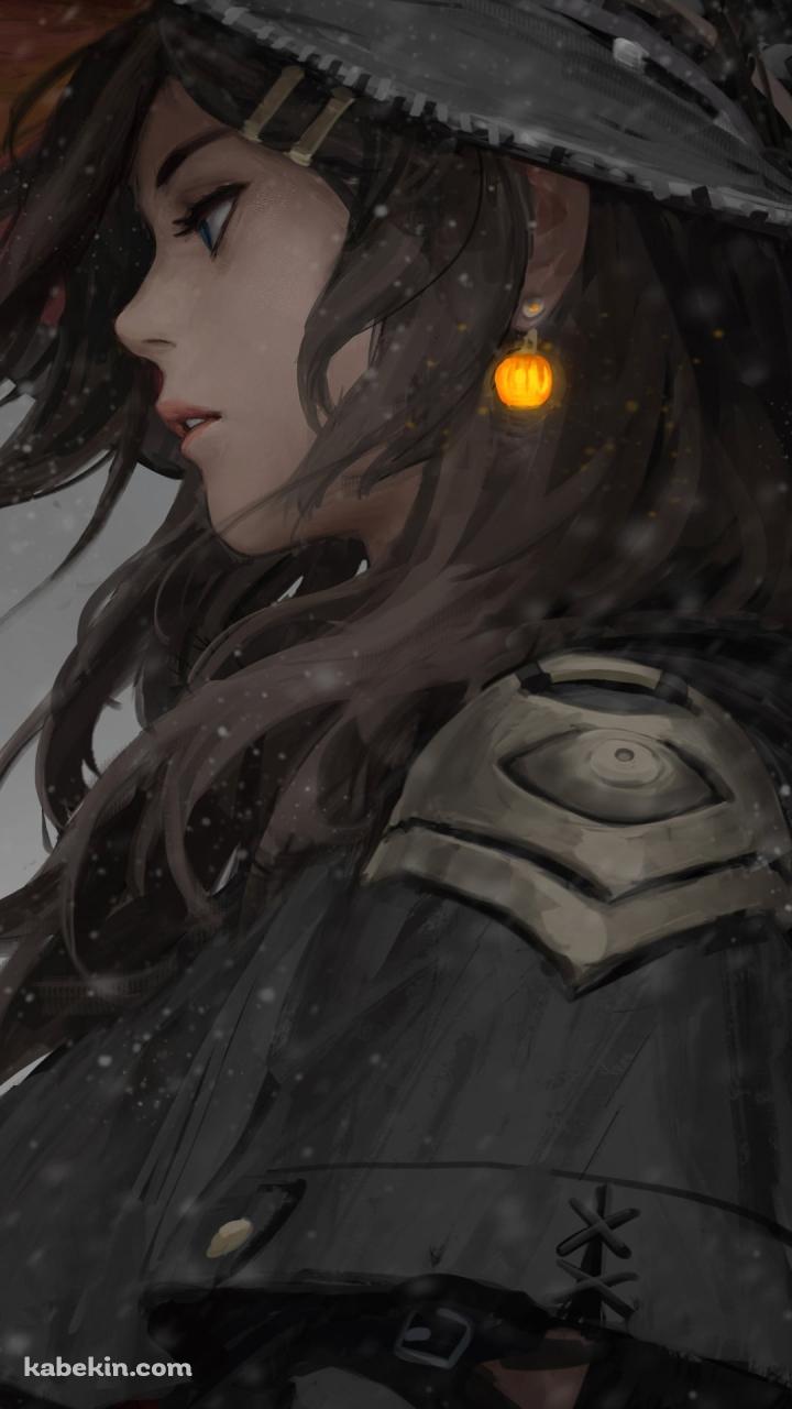 オレンジのイヤリングをつけた魔女の横顔のAndroidの壁紙(720px x 1280px) スマホ用