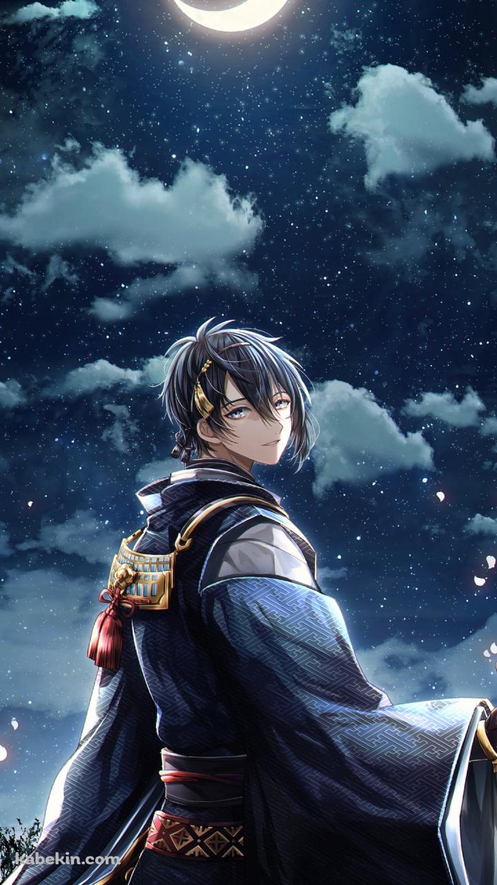 舞い散る花びらと振り向く三日月宗近と三日月 / 刀剣乱舞のAndroidの壁紙(720px x 1280px) スマホ用