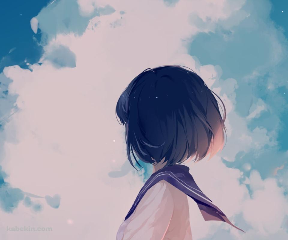 青い空 / 入道雲を眺める自転車にまたがった女子高生のAndroidの壁紙(960px x 800px) スマホ用