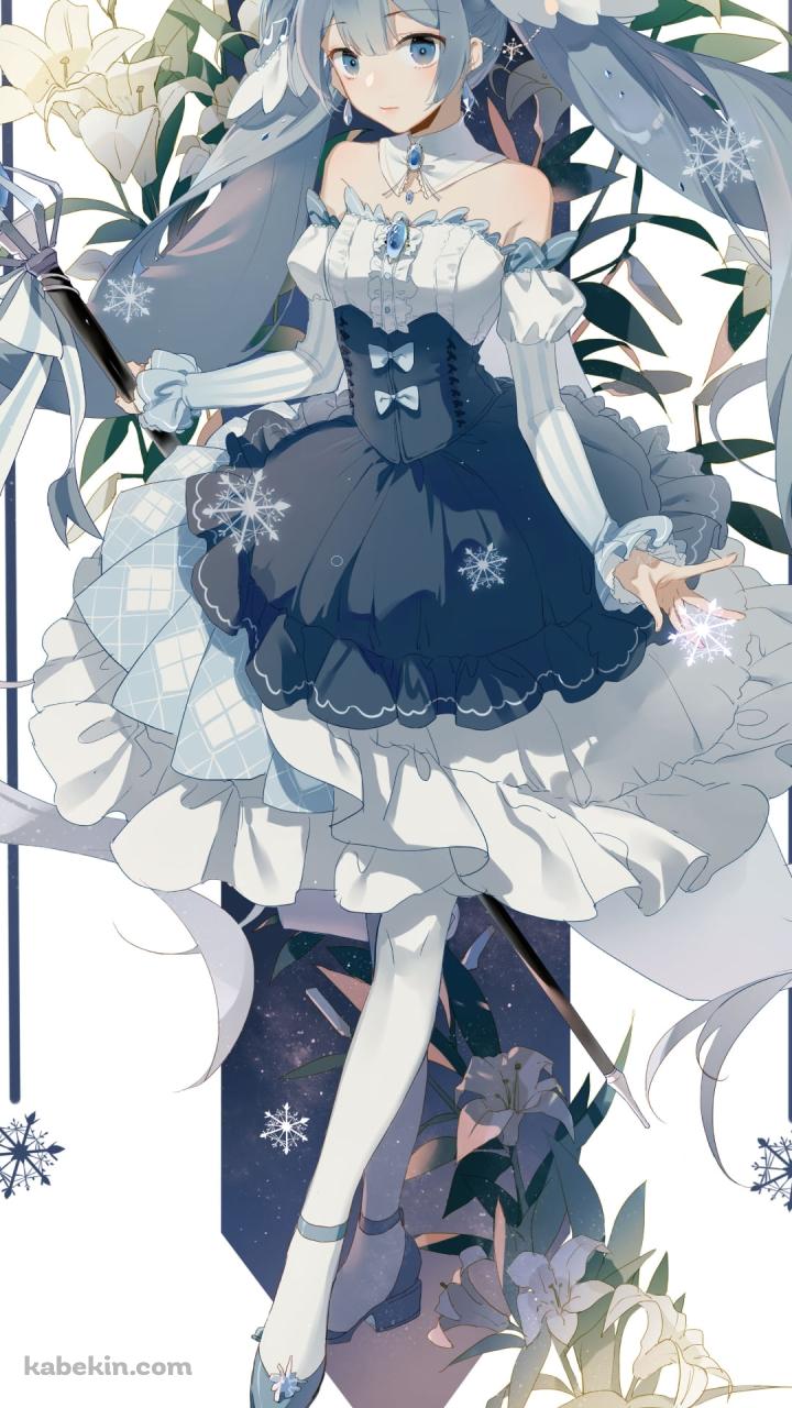 白い百合の花と杖を持つ初音ミク / ボカロ / ボーカロイドのAndroidの壁紙(720px x 1280px) スマホ用