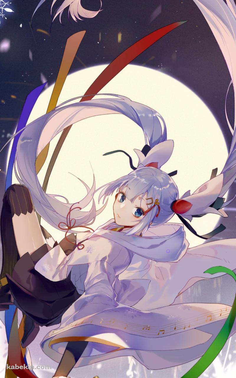 ジャンプするツインテールの初音ミク / 満月 / ボカロ / ボーカロイドのAndroidの壁紙(800px x 1280px) スマホ用
