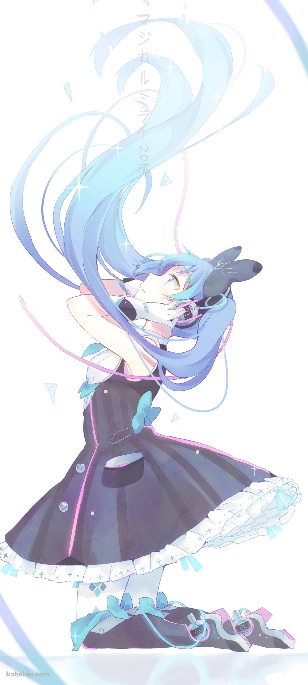 ヘッドフォンを抑えて上を見る初音ミク / ボカロ / ボーカロイドのAndroidの壁紙(1080px x 2400px) スマホ用