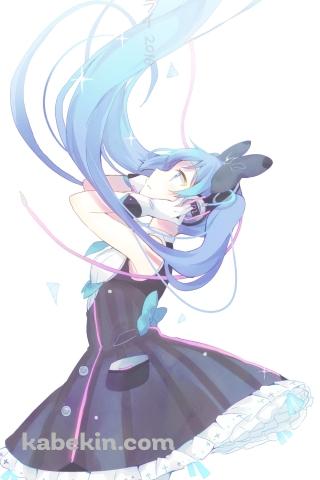 ヘッドフォンを抑えて上を見る初音ミク / ボカロ / ボーカロイドのAndroidの壁紙(320px x 480px) スマホ用