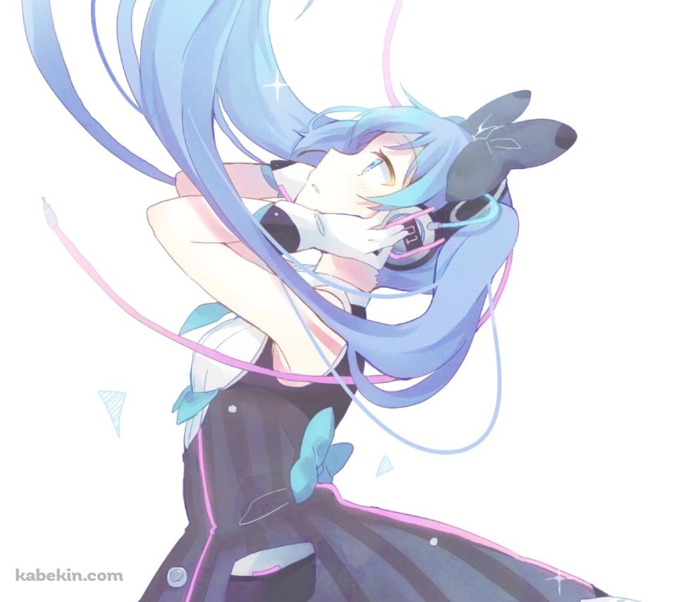 ヘッドフォンを抑えて上を見る初音ミク / ボカロ / ボーカロイドのAndroidの壁紙(960px x 854px) スマホ用