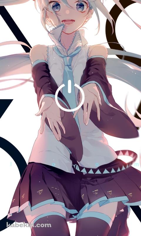 電源ボタンと笑顔の初音ミク / 39 / ボカロ / ボーカロイドのAndroidの壁紙(480px x 800px) スマホ用