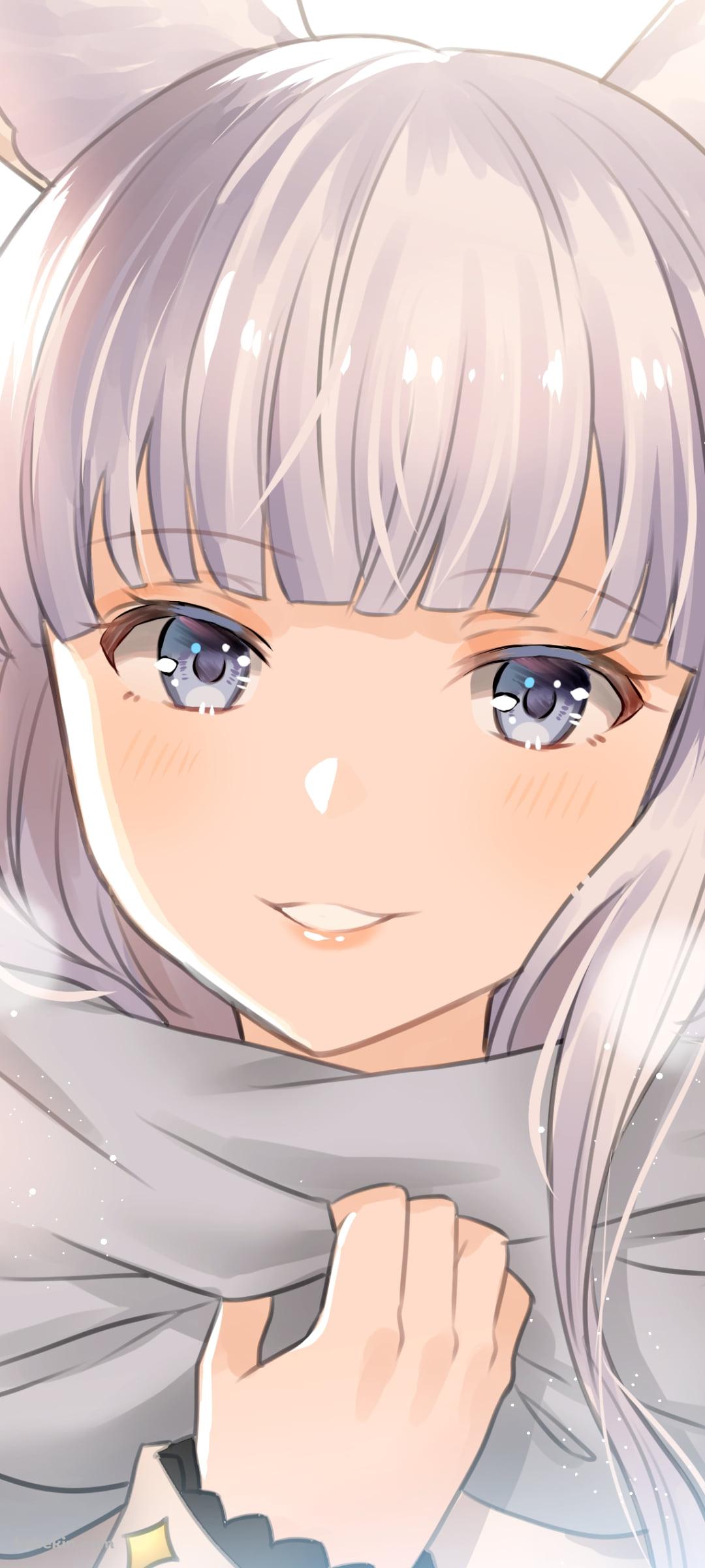 マフラーに手をかけ微笑むミュシャ / グラブル / グランブルーファンタジーのAndroidの壁紙(1080px x 2400px) スマホ用