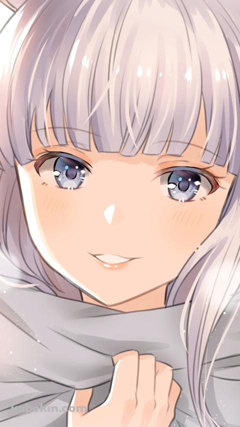マフラーに手をかけ微笑むミュシャ / グラブル / グランブルーファンタジーのAndroidの壁紙(480px x 854px) スマホ用