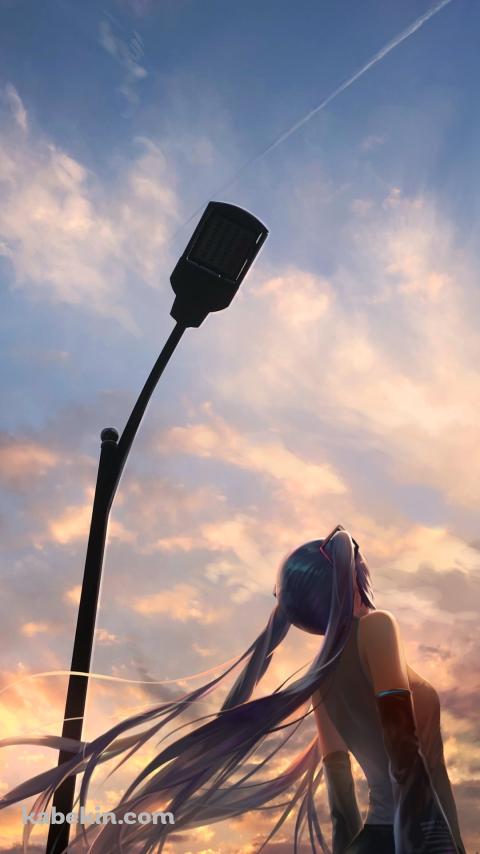 信号機の下で立ち尽くす初音ミク / ボカロ / ボーカロイド / 夕暮れのAndroidの壁紙(480px x 854px) スマホ用
