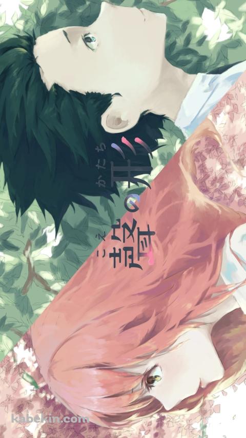 西宮硝子と石田将也 / ピンクの花 / 緑の草 / 映画 聲の形のAndroidの壁紙(480px x 854px) スマホ用