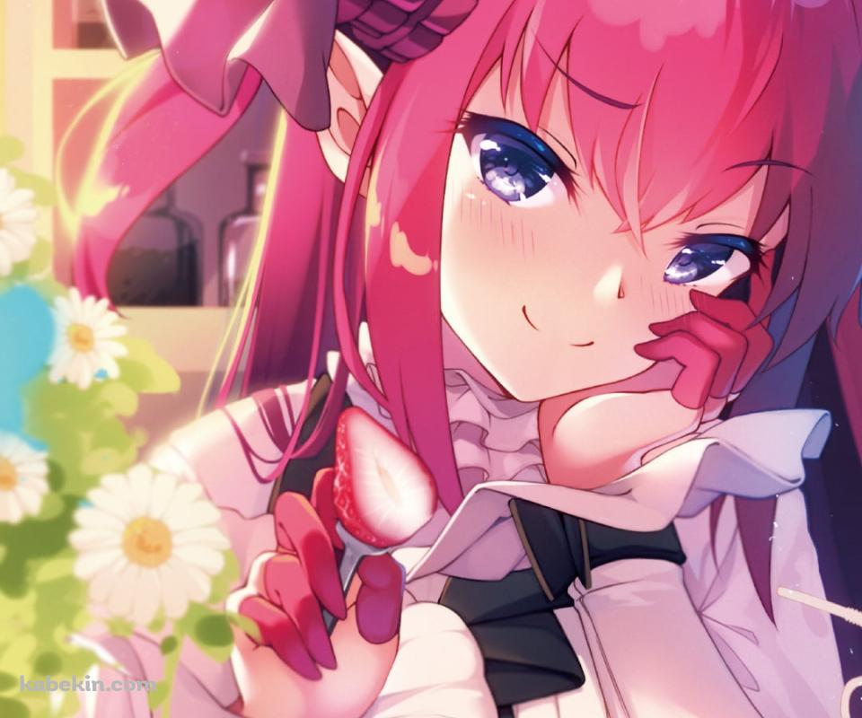 苺のケーキの前で立て肘をついて微笑むエリザベート・バートリー / Fate/extra cccのAndroidの壁紙(960px x 800px) スマホ用