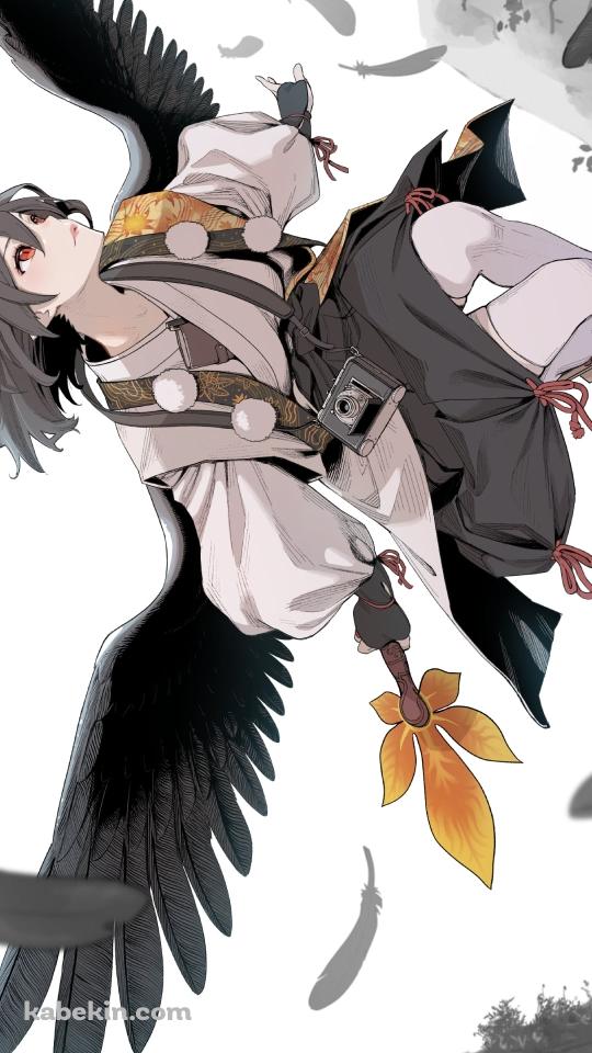 羽を撒き散らして飛ぶかっこいい射命丸文（しゃめいまる あや） / 東方のAndroidの壁紙(540px x 960px) スマホ用