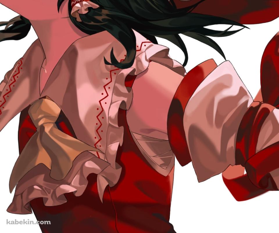 髪をなびかせ赤い瞳でこちらを見つめるかっこいい博麗霊夢 / 東方のAndroidの壁紙(960px x 800px) スマホ用