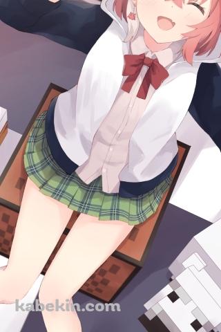 上に向かって笑顔でピースする佐々木千枝 / マインクラフト / アイドルマスターシンデレラガールズのAndroidの壁紙(320px x 480px) スマホ用
