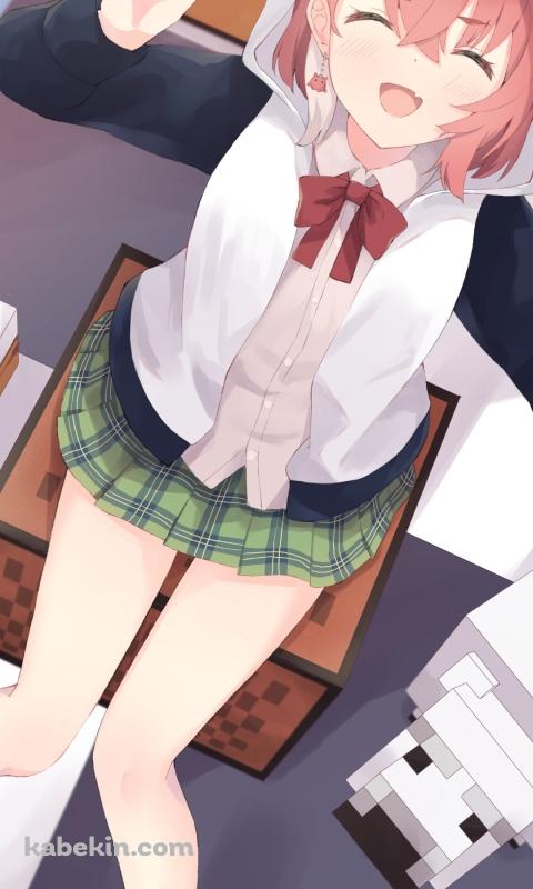 上に向かって笑顔でピースする佐々木千枝 / マインクラフト / アイドルマスターシンデレラガールズのAndroidの壁紙(480px x 800px) スマホ用