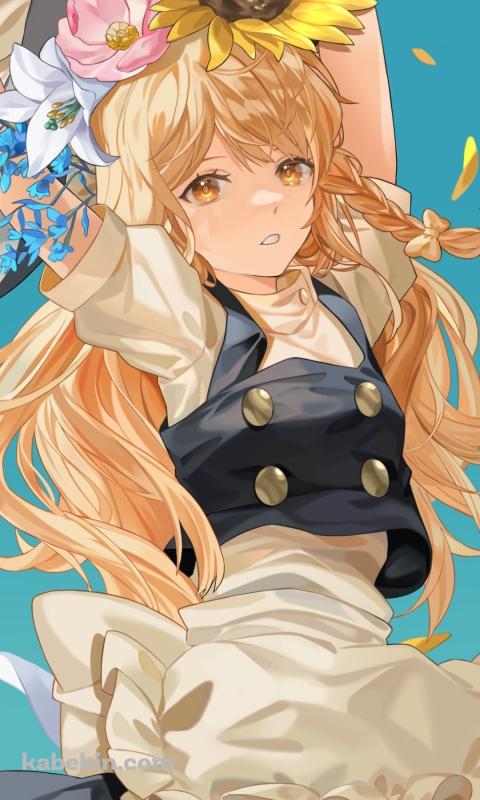 大きな花の髪飾りをつけた可愛い霧雨魔理沙 / 東方のAndroidの壁紙(480px x 800px) スマホ用