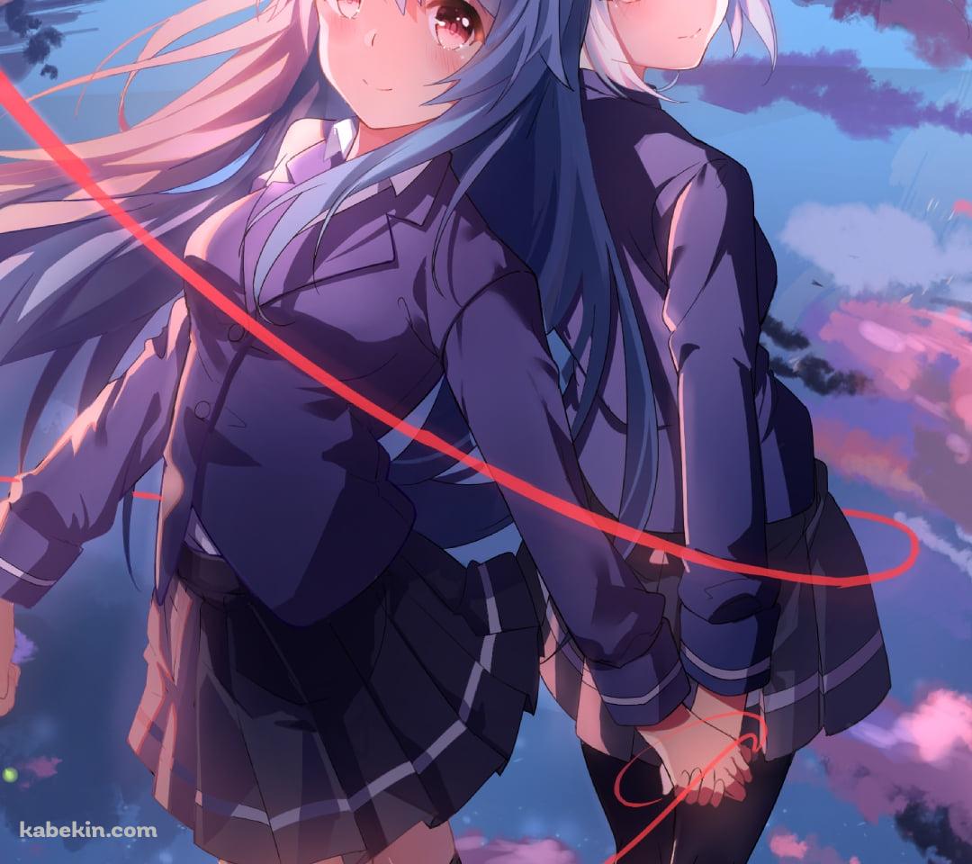 水の上で背中を合わせて立つBili Girl 33とBili Girl 32 / マスコット / Bili Bili Douga / ビリビリ動画のAndroidの壁紙(1080px x 960px) スマホ用