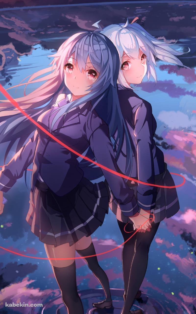 水の上で背中を合わせて立つBili Girl 33とBili Girl 32 / マスコット / Bili Bili Douga / ビリビリ動画のAndroidの壁紙(800px x 1280px) スマホ用