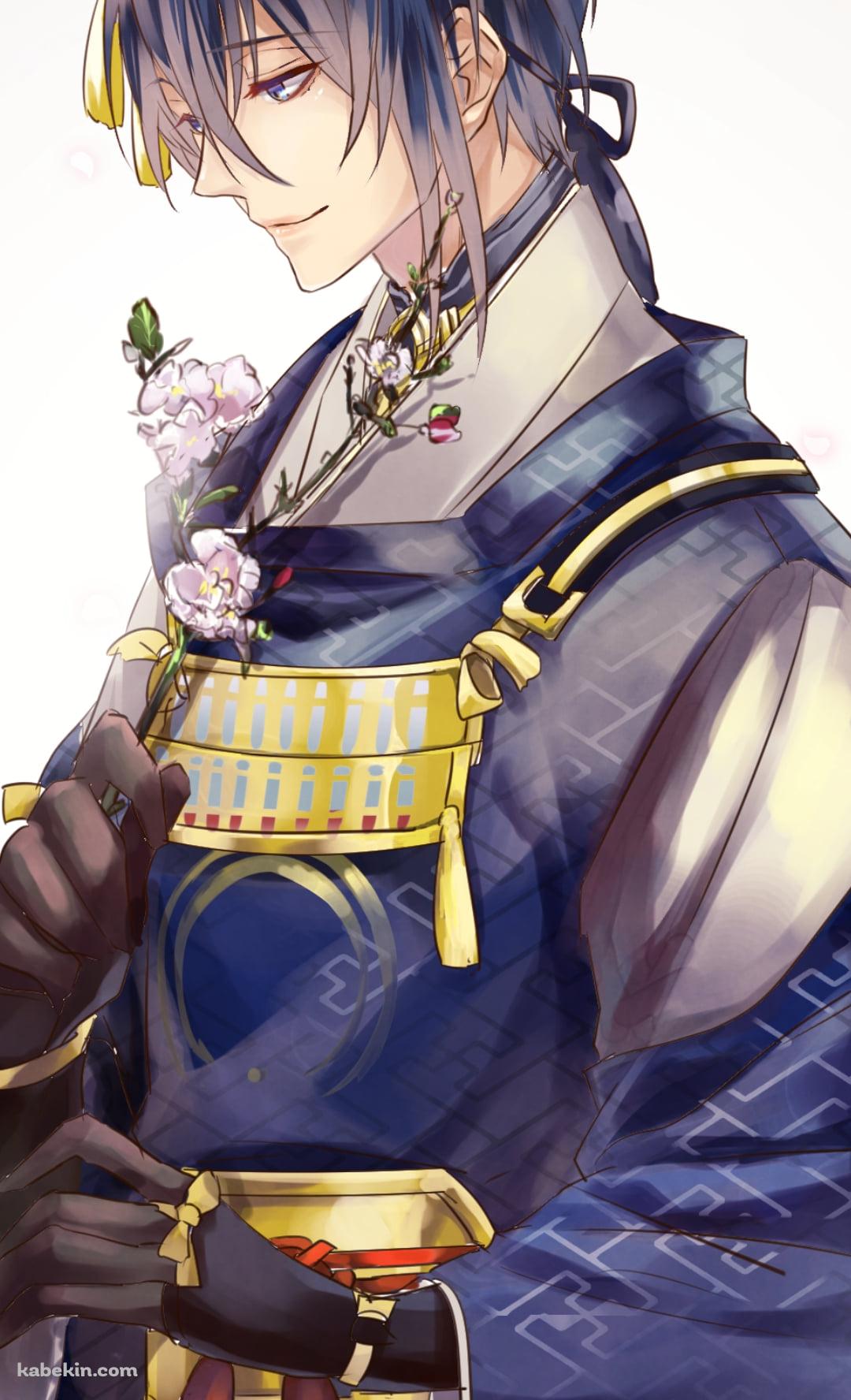 花を持ち微笑む三日月宗近 / 刀剣乱舞のAndroidの壁紙(1080px x 1776px) スマホ用