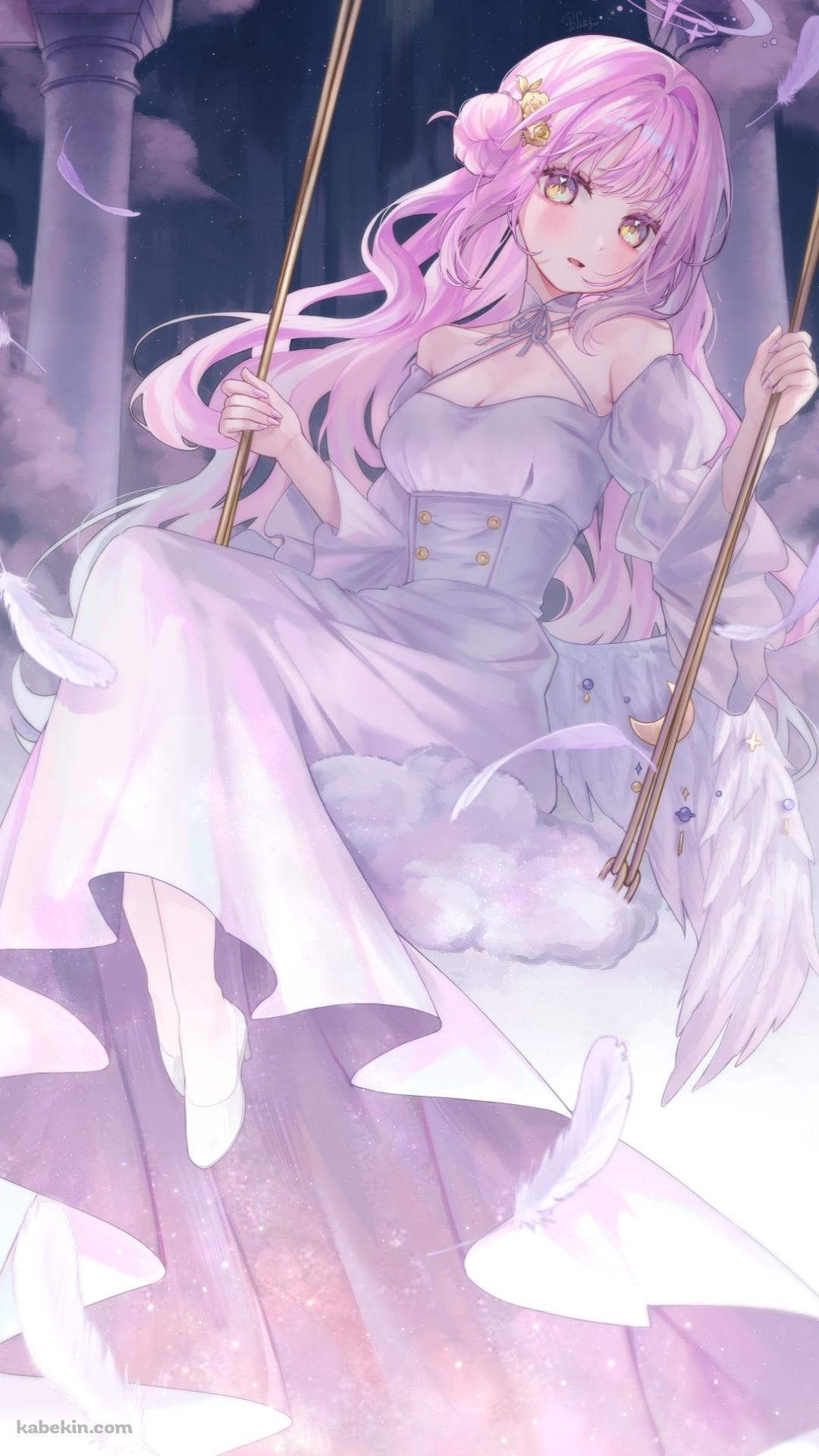 ブランコに乗る白いドレスを着た聖園ミカ / ブルーアーカイブのAndroidの壁紙(1080px x 1920px) スマホ用