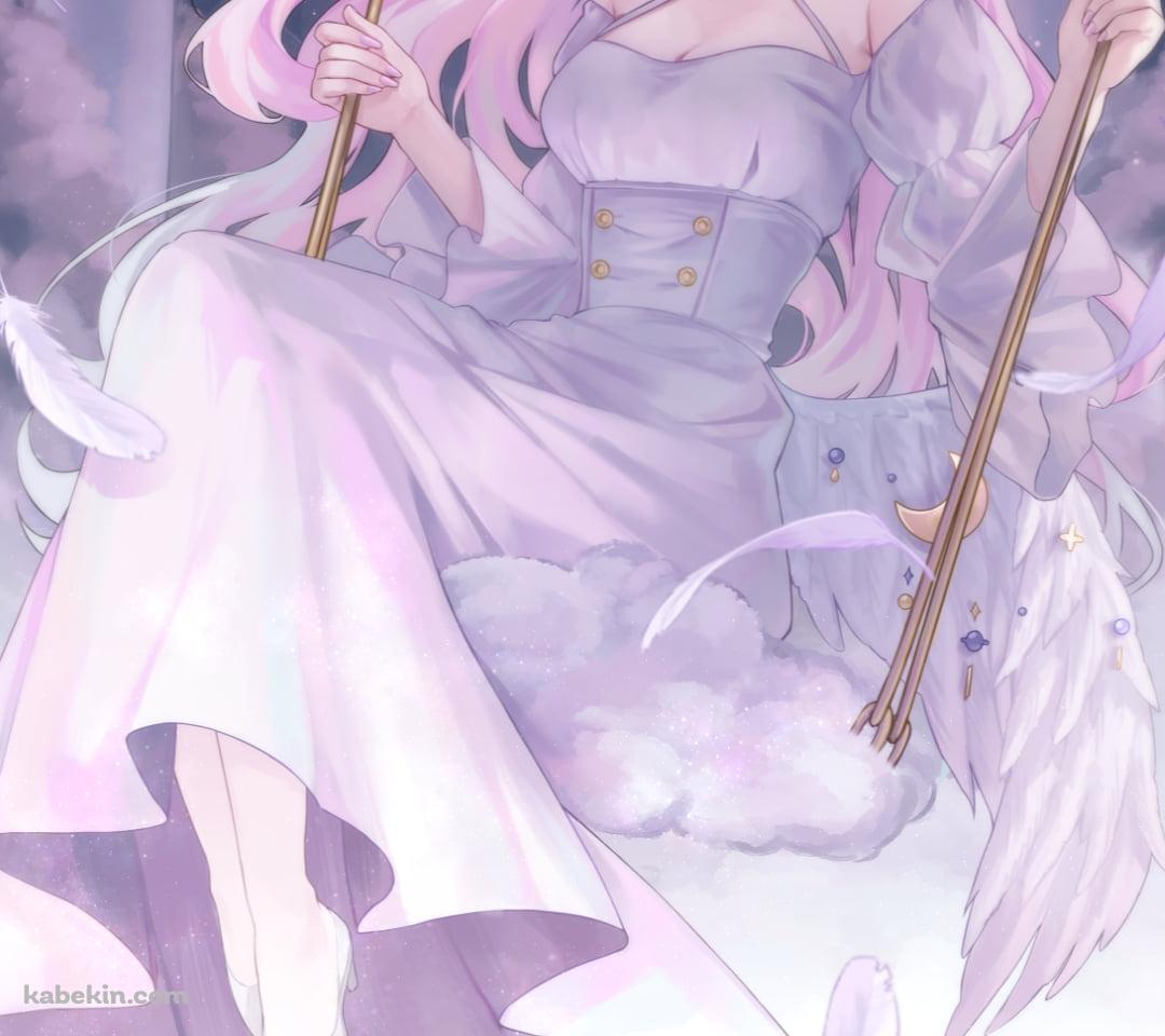 ブランコに乗る白いドレスを着た聖園ミカ / ブルーアーカイブのAndroidの壁紙(1080px x 960px) スマホ用