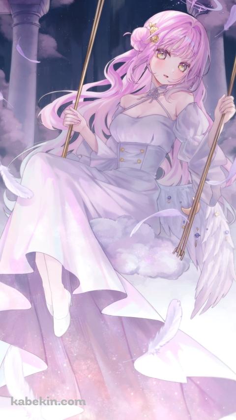 ブランコに乗る白いドレスを着た聖園ミカ / ブルーアーカイブのAndroidの壁紙(480px x 854px) スマホ用