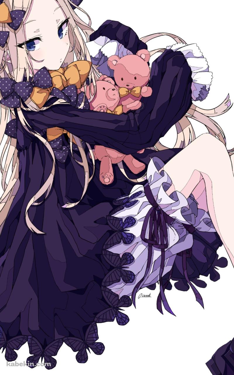 2体のピンクの熊のぬいぐるみを抱えるアビゲイル・ウィリアムズ / FateのAndroidの壁紙(800px x 1280px) スマホ用