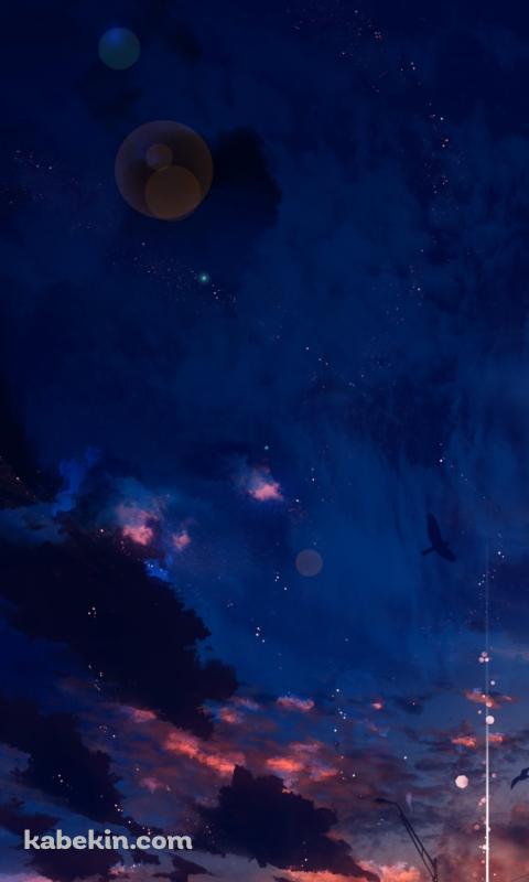 光る太陽と赤く染まる空のAndroidの壁紙(480px x 800px) スマホ用
