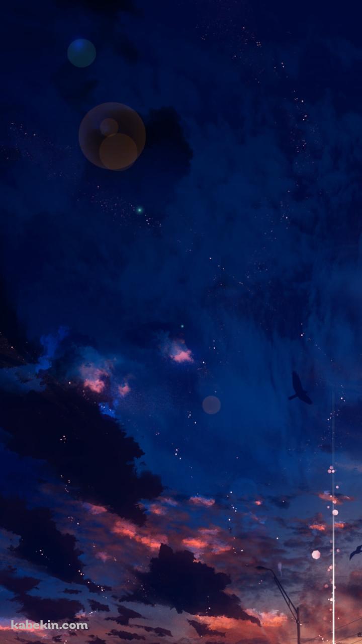 光る太陽と赤く染まる空のAndroidの壁紙(720px x 1280px) スマホ用