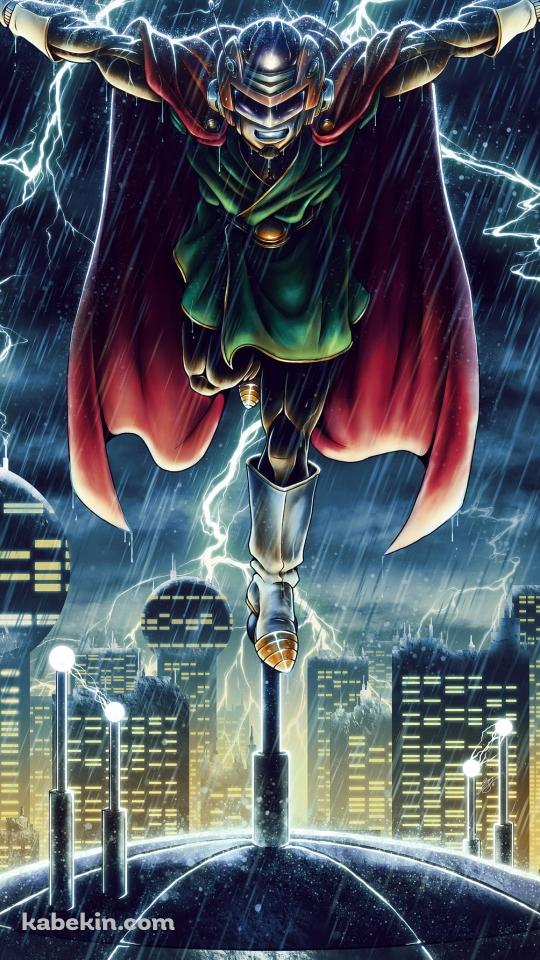 豪雨の中、建物の上に立ちポーズを決める孫 悟飯 / ドラゴンボールのAndroidの壁紙(540px x 960px) スマホ用
