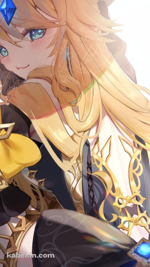 こちらに振り返るナヴィア / 金髪 / ブロンド / 青い宝石 / 原神のAndroidの壁紙(480px x 854px) スマホ用