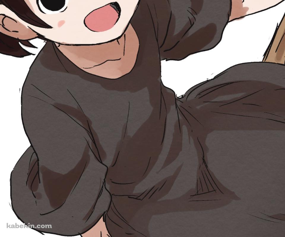 ホウキの上に乗って笑うキキ / 魔女の宅急便のAndroidの壁紙(960px x 800px) スマホ用