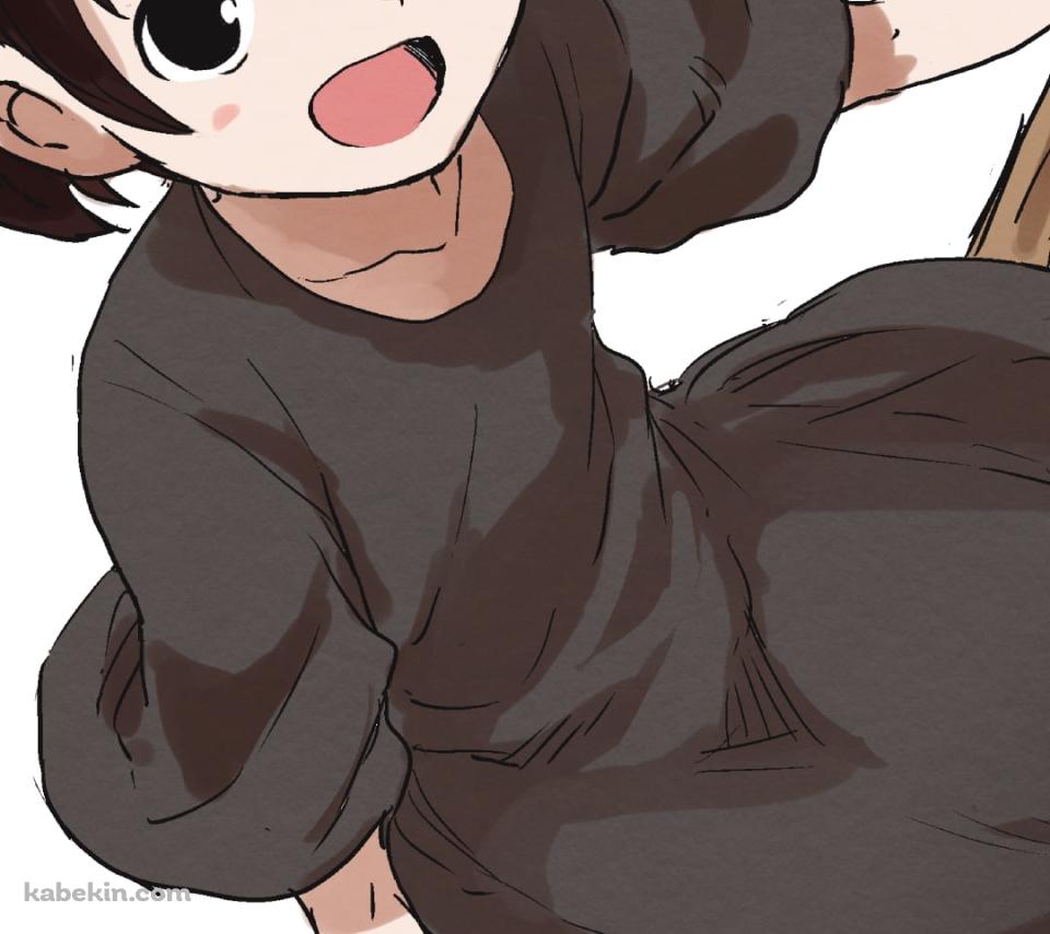 ホウキの上に乗って笑うキキ / 魔女の宅急便のAndroidの壁紙(960px x 854px) スマホ用