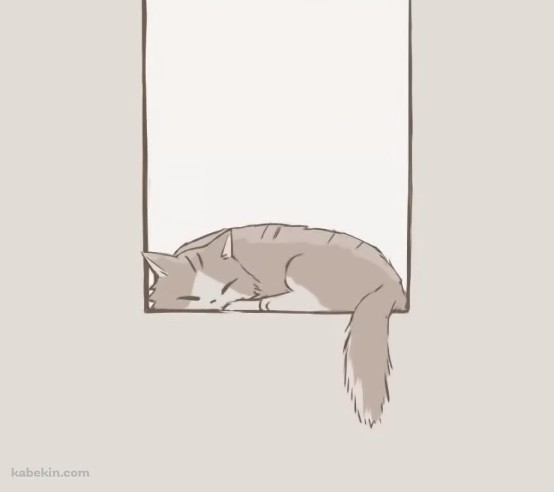 窓で寝る可愛い猫のイラストのAndroidの壁紙(1080px x 960px) スマホ用