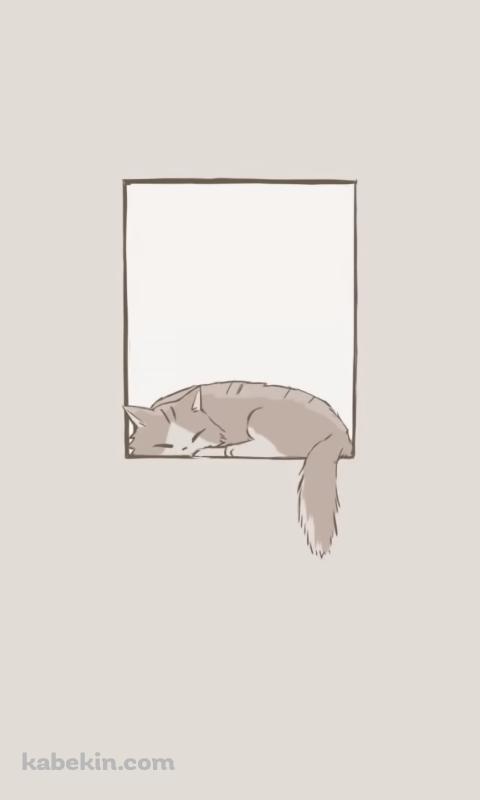 窓で寝る可愛い猫のイラストのAndroidの壁紙(480px x 800px) スマホ用