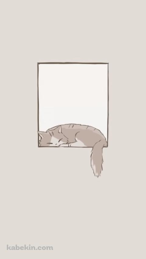 窓で寝る可愛い猫のイラストのAndroidの壁紙(480px x 854px) スマホ用