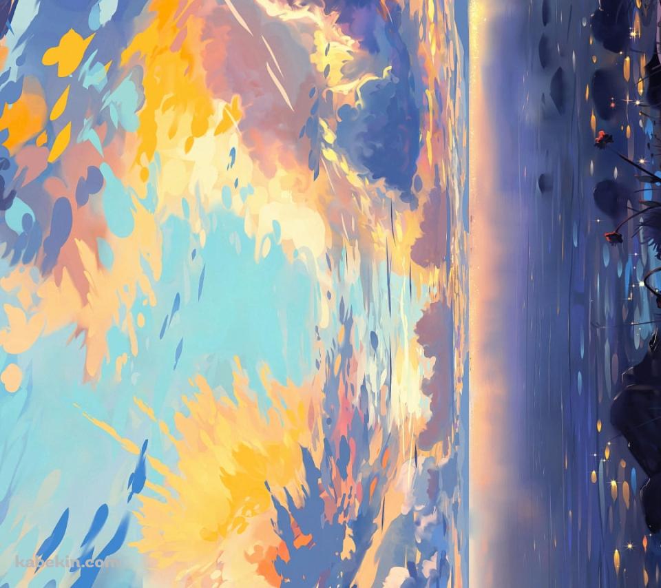 湖のほとりで船を眺める少女のAndroidの壁紙(960px x 854px) スマホ用