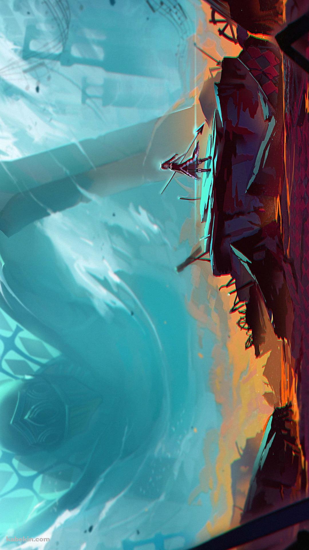 高所に立つ槍を持った佐倉杏子 / 魔法少女まどか☆マギカのAndroidの壁紙(1080px x 1920px) スマホ用