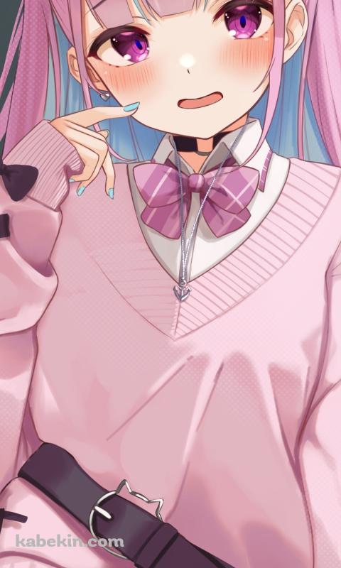 頬っぺたに指をあてて照れている湊あくあ / ホロライブ / バーチャルYouTuber / VtuberのAndroidの壁紙(480px x 800px) スマホ用